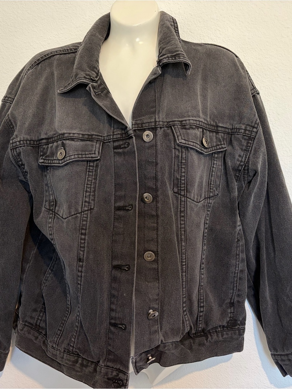 Women's Washed Black Denim Jean Jacket - Relaxed Fit